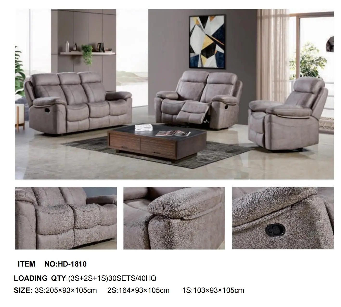 HD-1810 Recliner Sofa Set (3+2+1 Seating Configuration)