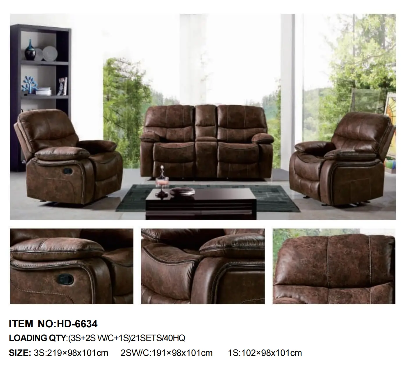 HD-6634 Recliner Sofa Set (3+2+1 Living Room Collection)
