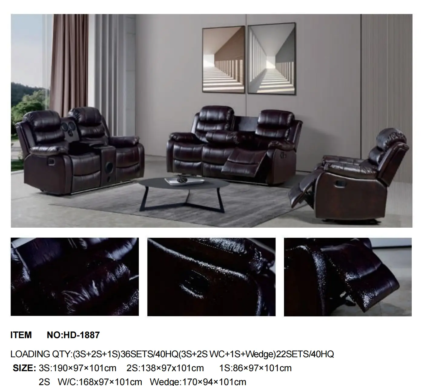 HD-1887 Recliner Sofa Set (3+2+1 Living Room Collection)