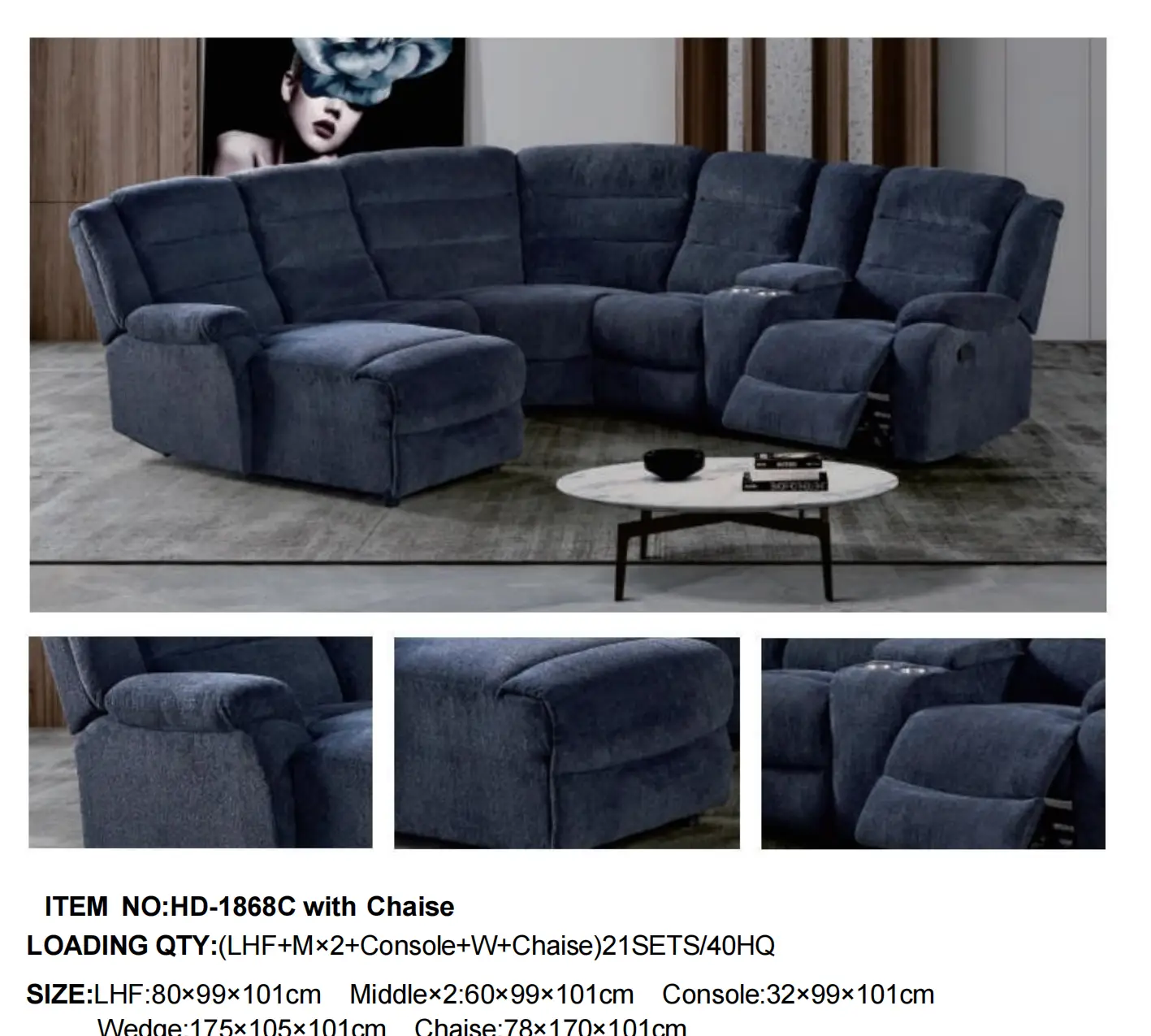 HD-1868C Recliner Sofa Set (LHF+M+2x+Console+Wedge+Chaise)