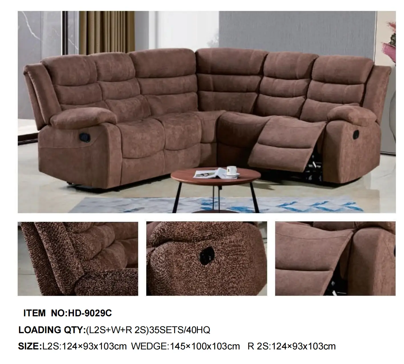 HD-9029C Recliner Sectional Sofa Set (L-Shaped Living Room Collection)