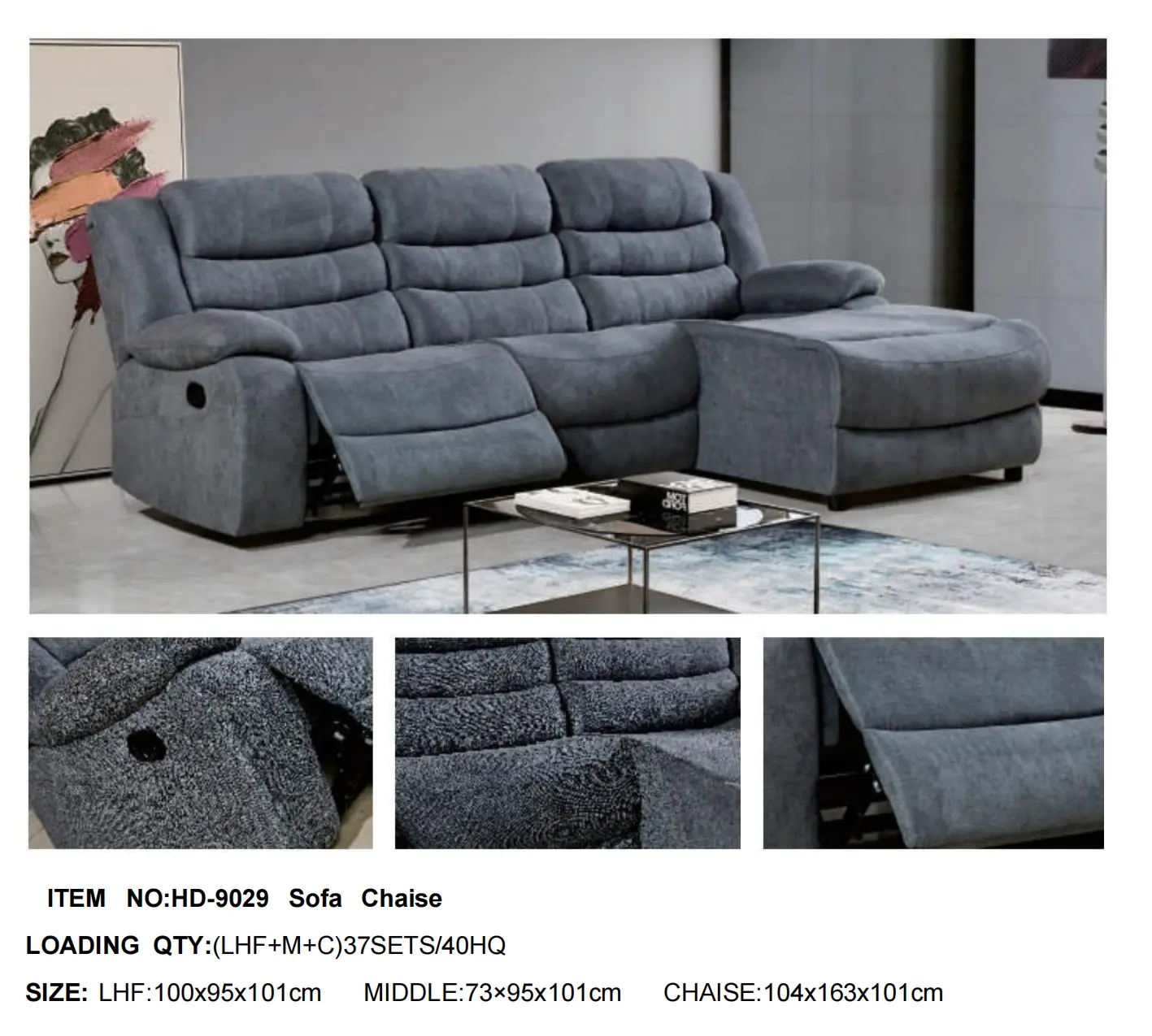 HD-9029 Recliner Sofa Chaise (LHF + Middle + Chaise Sectional)