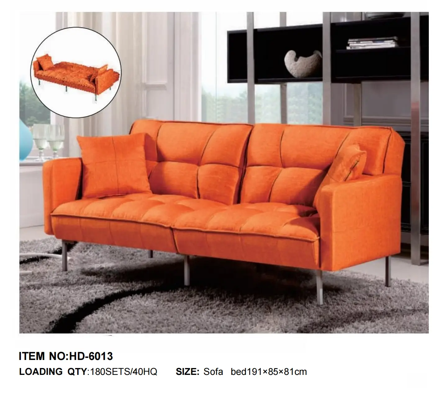 HD-6013 Modern Fabric Sofa Bed (Living Room & Small Apartment Collection)