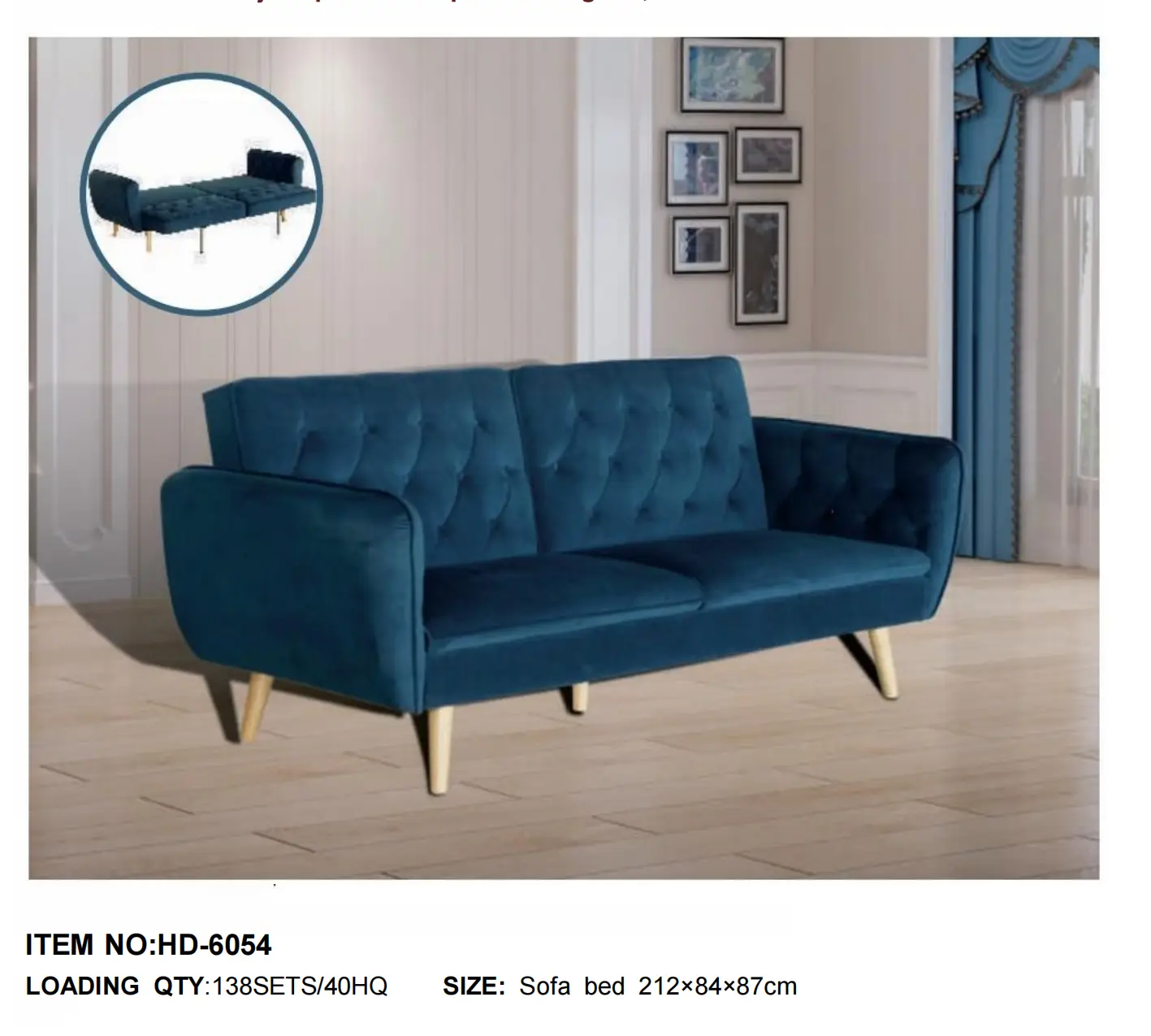 HD-6054 Modern Velvet Sofa Bed（Living Room & Small Apartment Collection）
