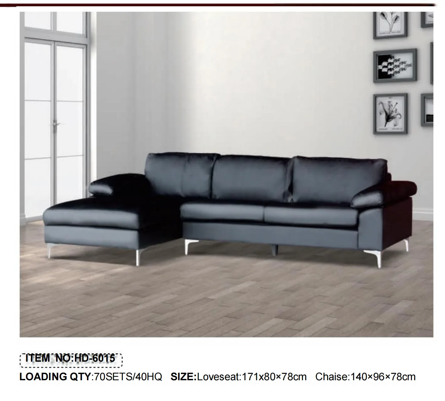 HD-6015 Modern L-Shape Sectional Sofa (Loveseat + Chaise)