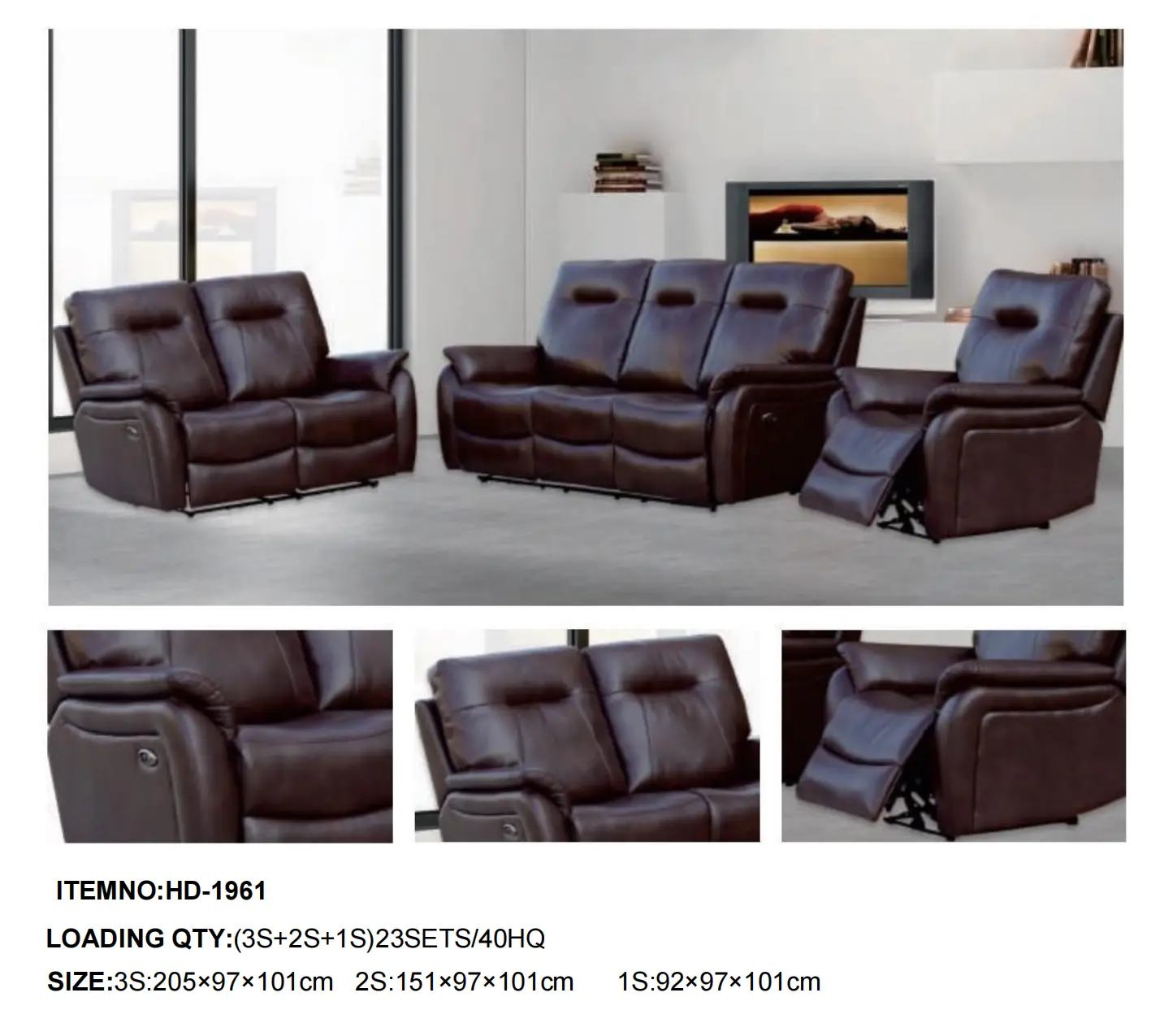 HD-1961 Recliner Sofa Set (3+2+1 Living Room Collection)