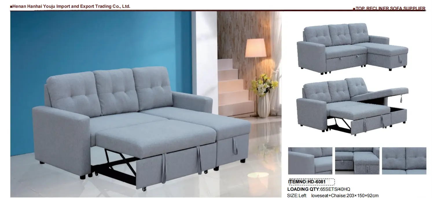 HD-6081 Fabric L-Shaped Sofa Bed (Loveseat + Chaise Collection)