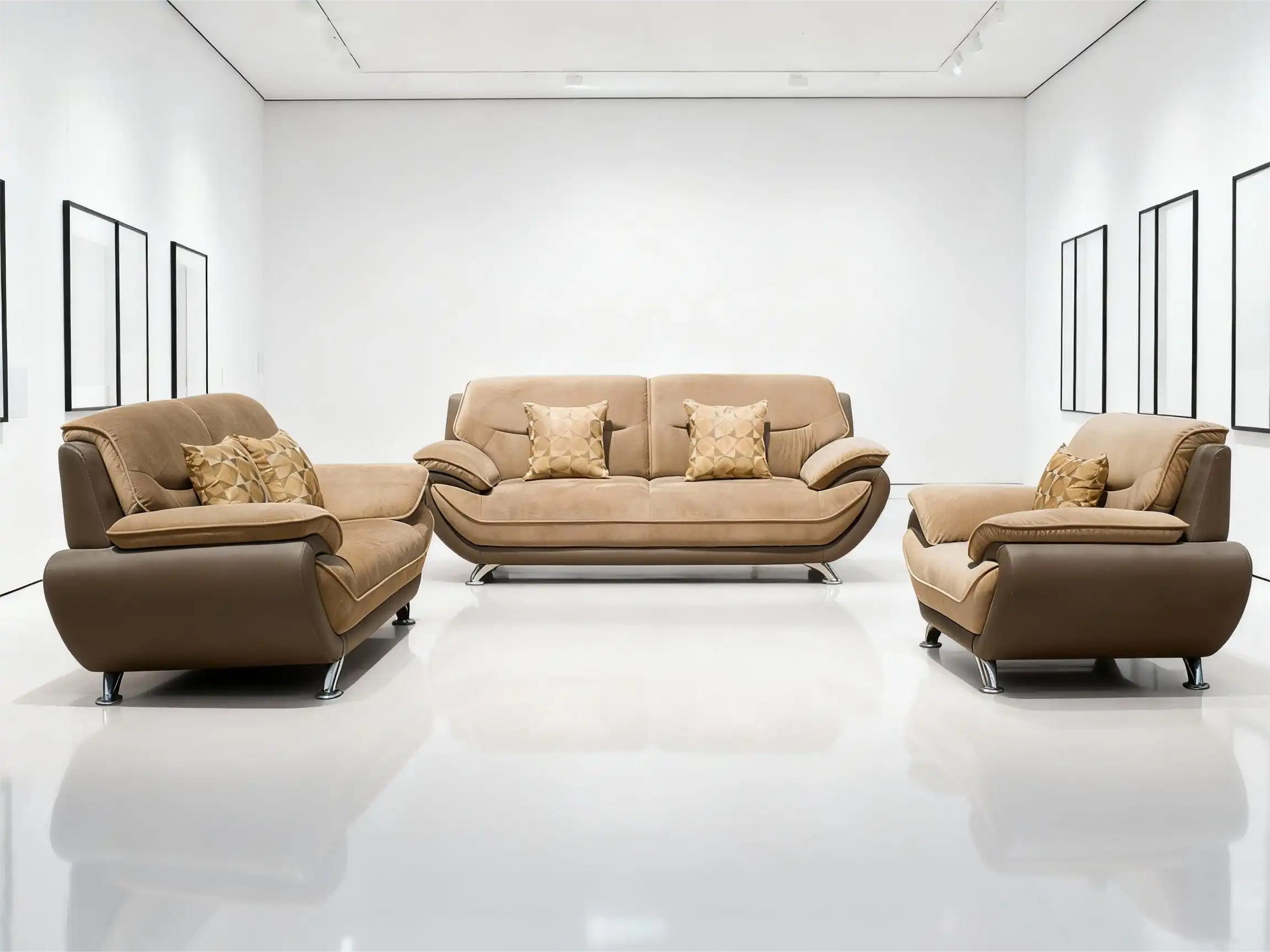 Beige & Brown Fabric Sofa Set (3+2+1)