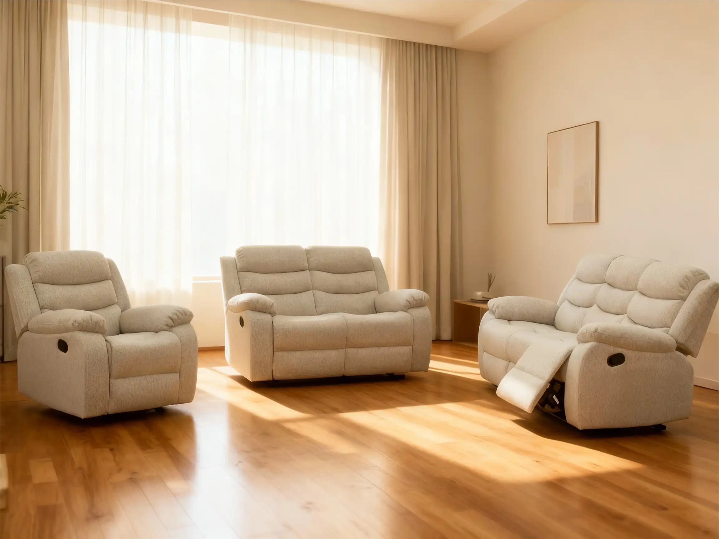 Light Gray Fabric Recliner Sofa